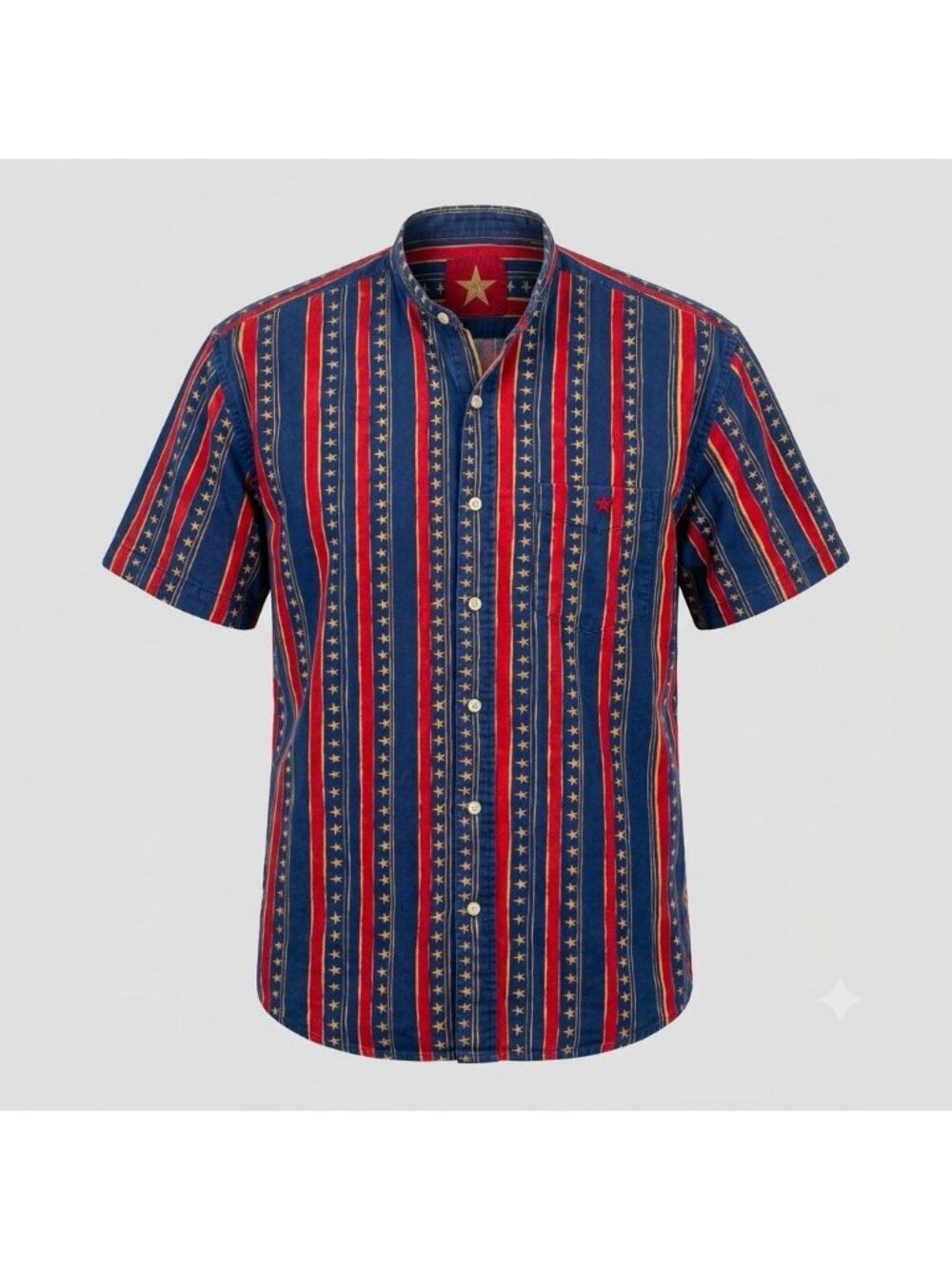 Duck Head Mens Shirt Large Red  Striped Stars Short Sleeve Button-Up Casual Top